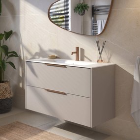 Saqu Lima badmeubel incl. keramische wastafel 100x46x61cm mat greige – koperen greep