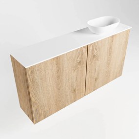 Mondiaz Fowy toiletmeubel 100cm washed oak met witte waskom rechts en kraangat