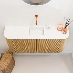 Mondiaz Joya 95cm toiletmeubel ronding links/rechts oak met wastafel faye midden zonder kraangat talc