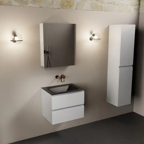 Mondiaz Aivy badmeubel 60cm talc met wastafel solid surface urban midden zonder kraangat en spiegelkast