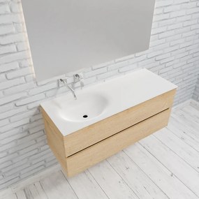 Zaro Sevilla Solid Surface badmeubel 120cm licht eiken zonder kraangat spoelbak links met 2 lades