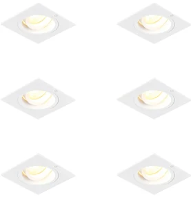 Set van 6 Inbouwspot vierkant wit draai- en kantelbaar - Chuck GU10 Binnenverlichting Lamp