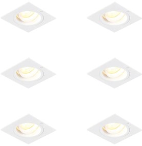 Set van 6 Inbouwspot vierkant wit draai- en kantelbaar - Chuck