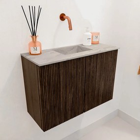 Mondiaz Joya DLux 60cm toiletmeubel walnut met wastafel faye midden zonder kraangat glace