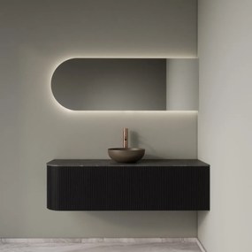 Gliss Design Alluro badmeubel ribbelfront met ronding links 140cm black en zwart leisteen toppaneel