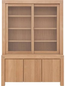 Goossens Buffetkast Clear, 2 glasdeuren boven, 3 dichte deuren onder, blank eiken, 162 x 225 x 45 cm, stijlvol landelijk