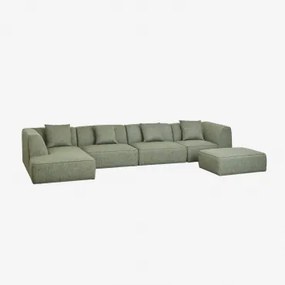 4-delige Modulaire Chaise Longue-bank Aan De Linkerkant Met Cardea Gestoffeerde Poef Bouclé Groen – Salie - Sklum