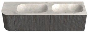 Mondiaz Kurve-dlux 165cm badmeubel ronding links shadow met 2 lades en 1 deur en wastafel stor small dubbel/rechts zonder kraangat ostra