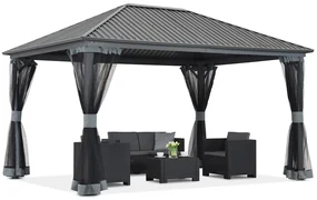 Metalen tuinhuisje Sardinia 3x3 met klamboe Garden Point antraciet