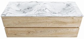 Mondiaz Vica DLux badmeubel 130cm washed oak 2 lades met wastafel glace dubbel zonder kraangat