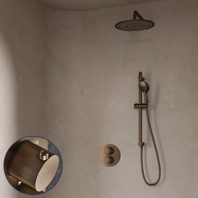 Saniclear Antique Stripes inbouw regendouche rond met 30cm hoofddouche, muurarm, 2 standen handdouche en glijstang verouderd messing
