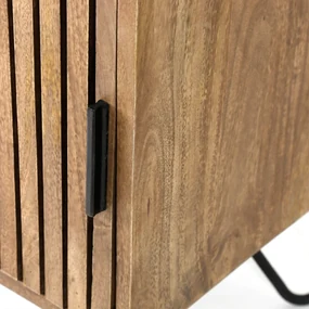 Tv-meubel Mangohout Met Ribbel Deuren - 135x35x55cm.