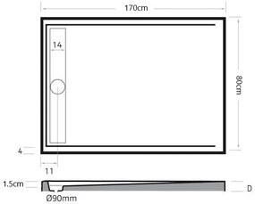 Xenz Easy-Tray douchebak 170x80x5cm pergamon