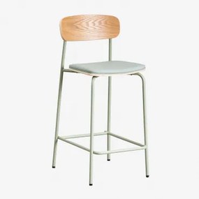 Wilpier 65cm Stapelbare Hoge Kruk In Ijzer En Hout Groene Lauerl & Kunstleren Celadon - Sklum