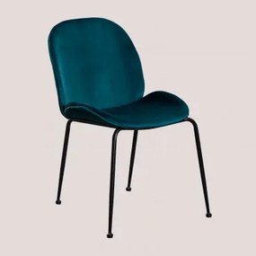 Set van 4 fluwelen stoelen Pary Blauw – Intens Turquoise & Zwart - Sklum
