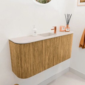 Mondiaz Joya DLux 95cm toiletmeubel ronding links/rechts oak met wastafel faye midden 1 kraangat meli