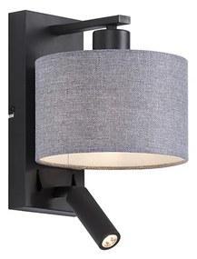 Moderne wandlamp zwart met grijs rond en leeslamp - Puglia