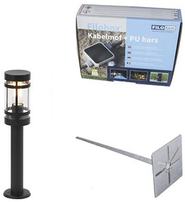 Buitenlamp zwart met grondpin en kabelmof 50cm IP44 - Gleam