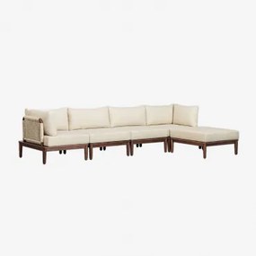 4-delige Modulaire Tuinbank Met 2 Hoekfauteuils En Poef In Acacia Giulia Beige – Crème - Sklum
