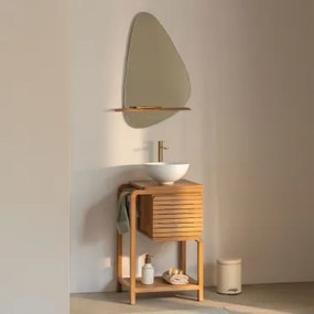 Bradley Teakhouten Badkamermeubelset Rond Wit Keramiek Ø30 Cm Calgari & Onregelmatig Met Houten Plank 55x85 Cm Kai & Geborsteld - Sklum