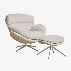 Amanda Bouclé Stoffen Fauteuil Met Draaibare Voetenbank Uit Witte Bouclé Stof - Sklum