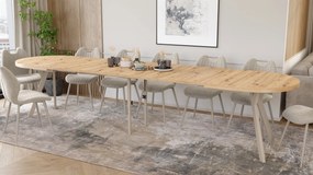 Mazzoni EXPANSO Artisan Eiken / kasjmier poten - OVALE UITSCHUIFTAFEL 160-360 cm VOOR 16-18 PERSONEN