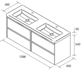 Muebles Project badmeubel 140cm met 4 lades en wastafel zwart mat