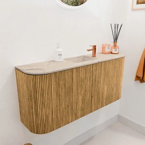 Mondiaz Joya DLux 95cm toiletmeubel ronding links/rechts oak met wastafel faye midden 1 kraangat frappe