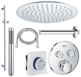 Grohe - Adema Rise Regendoucheset - Inbouw - 2 functies - met Adema Rise hoofddouche 30cm - staafhanddouche - plafondarm - glijstang 90 cm - Grohe Grohtherm inbouwthermostaat - chroom sw105953 SW104917  SW696252 SW496810 SW767373 SW76