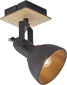 Industriële spot zwart met hout draai- en kantelbaar - Jakub