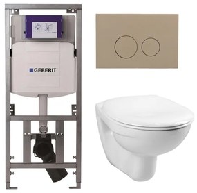 Adema Classico toiletset bestaande uit inbouwreservoir en toiletpot, basic toiletzitting - bedieningsplaat taupe - ronde knoppen - wit 4345100/0261520/SW1102378/0701131