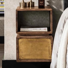 Houten Nachtkastje Vintage Goud - 30x30x42cm.