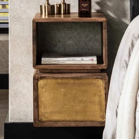 Houten Nachtkastje Vintage Goud - 30x30x42cm.