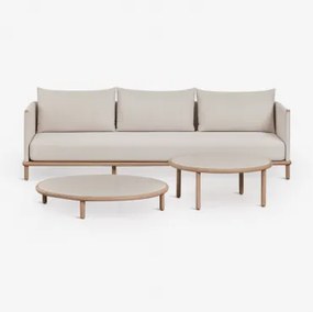 Woonkamer Set Met 3-zitsbank En 2 Ronde Salontafels Van Acaciahout Olivia Gardenia Wit & Lichte Acaciekleur - Sklum