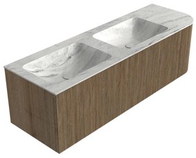 Mondiaz Kurve-dlux 145cm badmeubel ronding rechts dusk met 1 lade en deur en wastafel leaf dubbel/links zonder kraangat opalo