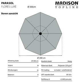 Madison stokparasol Flores luxe grey 300 cm.