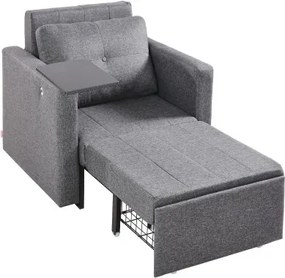 VEVOR slaapbank met zijvak, kussen en armleuning, eenpersoons relaxfauteuil met 5-voudig verstelbare rugleuning, eenpersoons uitschuifbare bank met 2 wielen en opbergruimte eronder, grijs