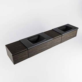 Mondiaz Bukla 240cm badmeubel met module 40 rechts Dark Brown met 4 lades wastafel Cloud dubbel 2 kraangaten Urban