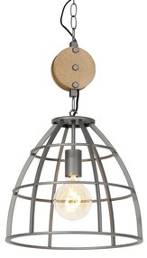 Industriële hanglamp donkergrijs met hout 34 cm - Arthur