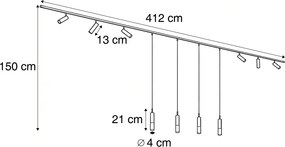 Modern railsysteem zwart met 6 spots en 4 hanglampen 1-fase - Slimline Uzzy Loyce