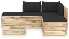 vidaXL 6-delige Loungeset met kussens groen geïmpregneerd hout