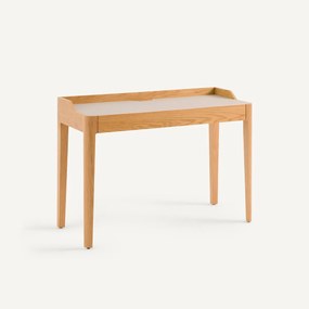 Eikenfineer en leren bureau, Junius, ontwerp door Emmanuel Gallina