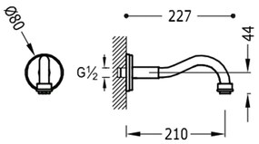 Tres Clasic inbouw muuruitloop 21cm verouderd messing