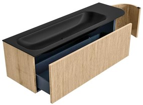 Mondiaz Kurve 145cm badmeubel ronding rechts oak met 1 lade en deur en wastafel big large links zonder kraangat urban
