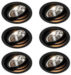 Set van 6 Ronde inbouwspot zwart verstelbaar - Chuck 111 GU10 Binnenverlichting Lamp