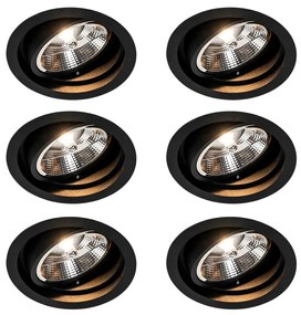 Set van 6 Ronde inbouwspot zwart verstelbaar - Chuck 111