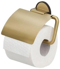 Tiger Tune Toiletrolhouder - met klep - zelfklevend - geborsteld messing/zwart 1326635646