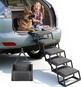 VEVOR Opvouwbare 5-treden hondenhelling voor auto's, extra brede hondenhelling voor grote honden met zacht vilt, draagbaar hulpmiddel voor instappen in auto's, SUV's, vrachtwagens, hoogslapers, banken, draagvermogen tot 90 kg