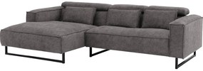 Goossens Bank Rovato lichtgrijs, stof,  met chaise longue links