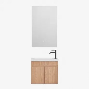 Narek Zwevend Houten Badkamermeubelset Met Geïntegreerde Wastafel Ash Brown & Mat Zwart ↑20 Cm Met Afvoerkraan Zonder Overloop Orveta & Rectangular Le